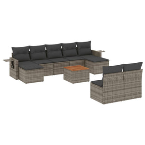 vidaXL 10-tlg. Garten-Sofagarnitur mit Kissen Grau Poly Rattan