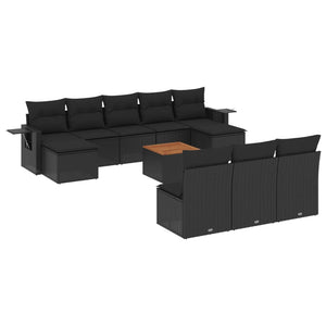 vidaXL 11-tlg. Garten-Sofagarnitur mit Kissen Schwarz Poly Rattan