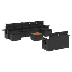 vidaXL 10-tlg. Garten-Sofagarnitur mit Kissen Schwarz Poly Rattan