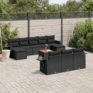 vidaXL 11-tlg. Garten-Sofagarnitur mit Kissen Schwarz Poly Rattan