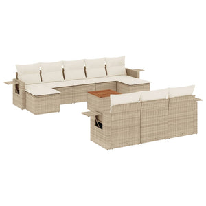 vidaXL 11-tlg. Garten-Sofagarnitur mit Kissen Beige Poly Rattan