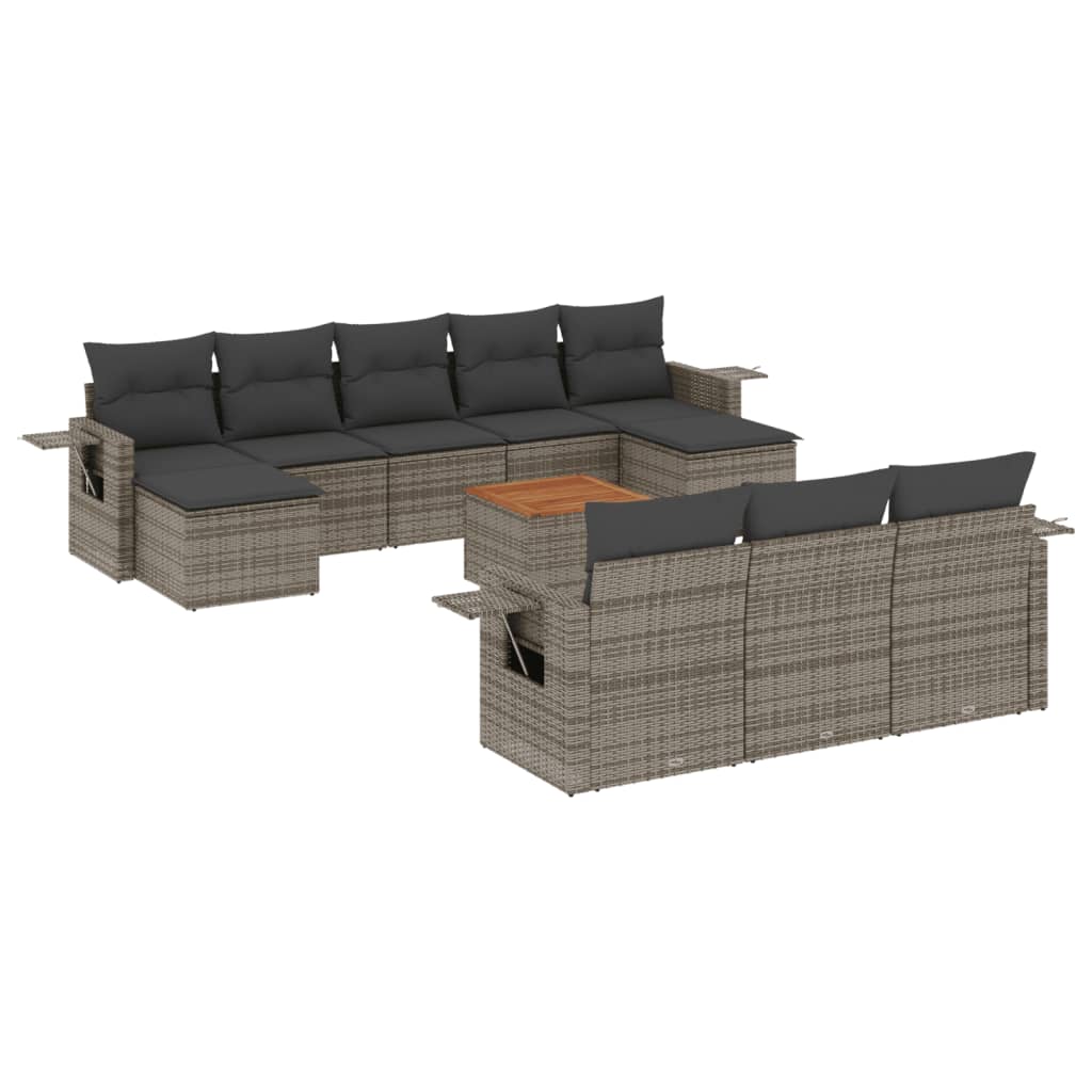 vidaXL 11-tlg. Garten-Sofagarnitur mit Kissen Grau Poly Rattan