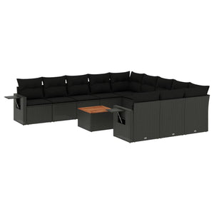 vidaXL 12-tlg. Garten-Sofagarnitur mit Kissen Schwarz Poly Rattan