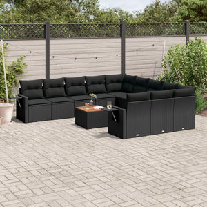 vidaXL 12-tlg. Garten-Sofagarnitur mit Kissen Schwarz Poly Rattan