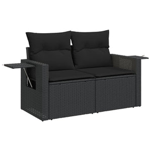 vidaXL 14-tlg. Garten-Sofagarnitur mit Kissen Schwarz Poly Rattan