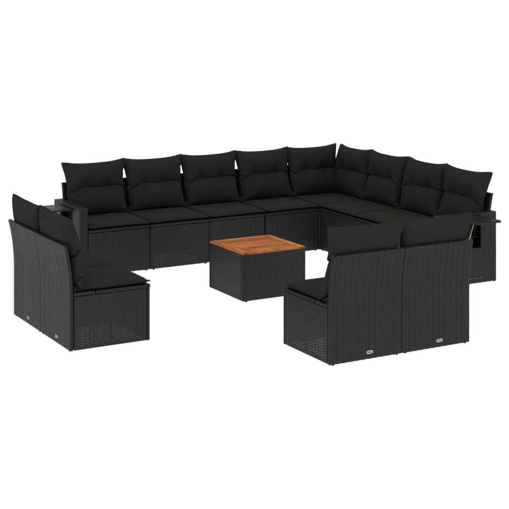 vidaXL 13-tlg. Garten-Sofagarnitur mit Kissen Schwarz Poly Rattan