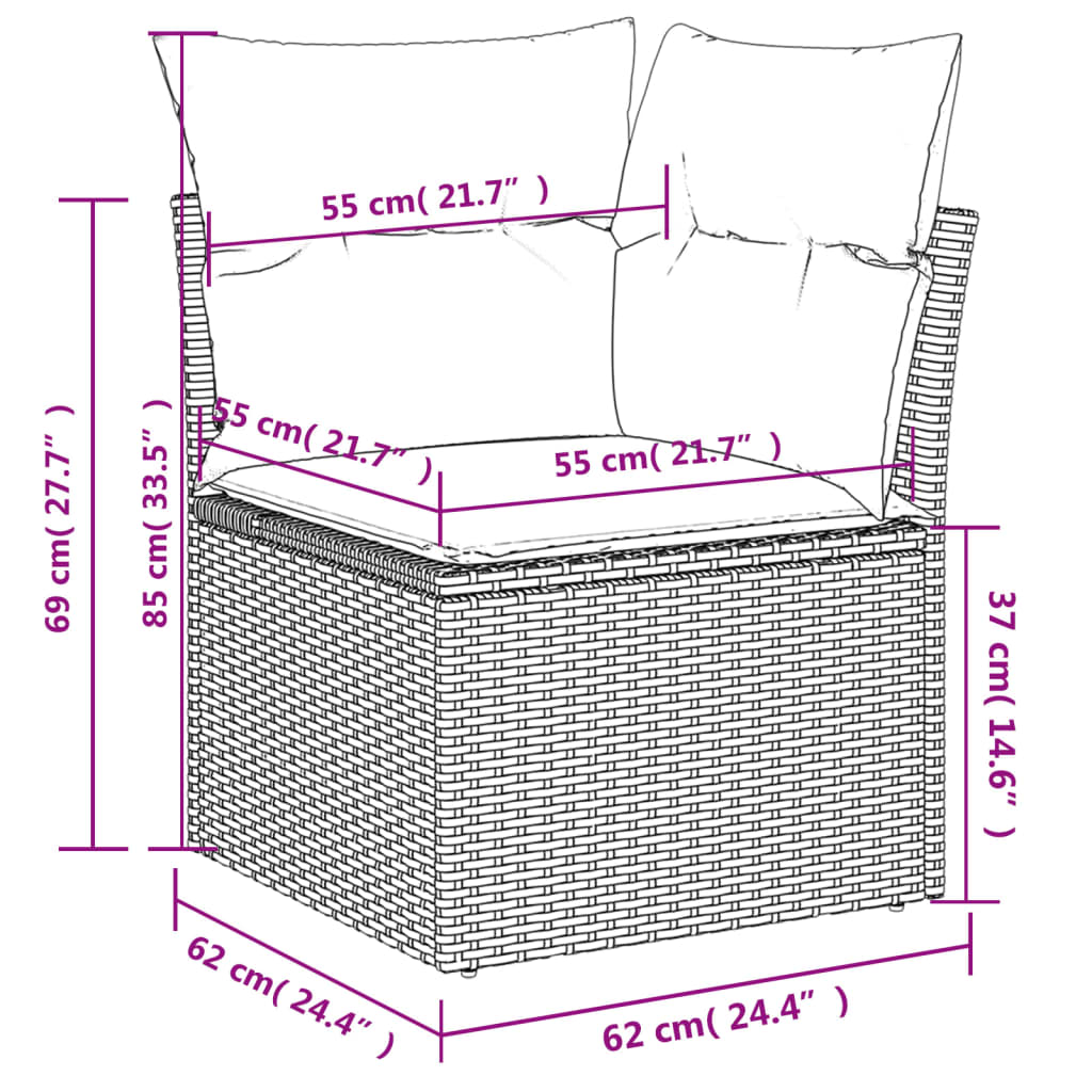 vidaXL 13-tlg. Garten-Sofagarnitur mit Kissen Schwarz Poly Rattan