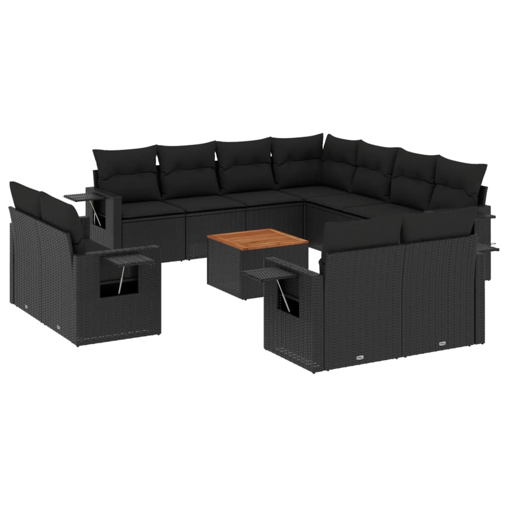 vidaXL 12-tlg. Garten-Sofagarnitur mit Kissen Schwarz Poly Rattan