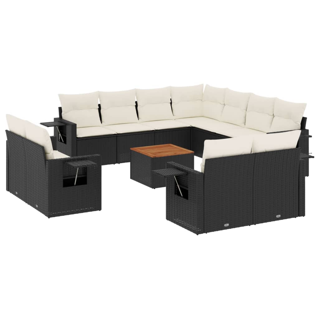 vidaXL 12-tlg. Garten-Sofagarnitur mit Kissen Schwarz Poly Rattan