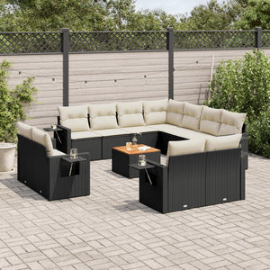 vidaXL 12-tlg. Garten-Sofagarnitur mit Kissen Schwarz Poly Rattan