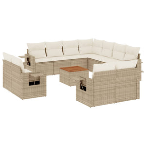 vidaXL 12-tlg. Garten-Sofagarnitur mit Kissen Beige Poly Rattan