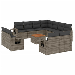 vidaXL 12-tlg. Garten-Sofagarnitur mit Kissen Grau Poly Rattan