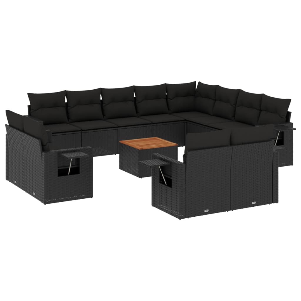 vidaXL 13-tlg. Garten-Sofagarnitur mit Kissen Schwarz Poly Rattan