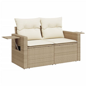 vidaXL 14-tlg. Garten-Sofagarnitur mit Kissen Beige Poly Rattan