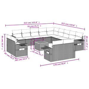 vidaXL 14-tlg. Garten-Sofagarnitur mit Kissen Beige Poly Rattan