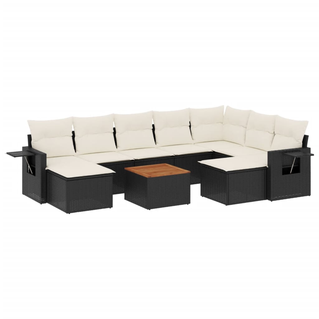 vidaXL 10-tlg. Garten-Sofagarnitur mit Kissen Schwarz Poly Rattan