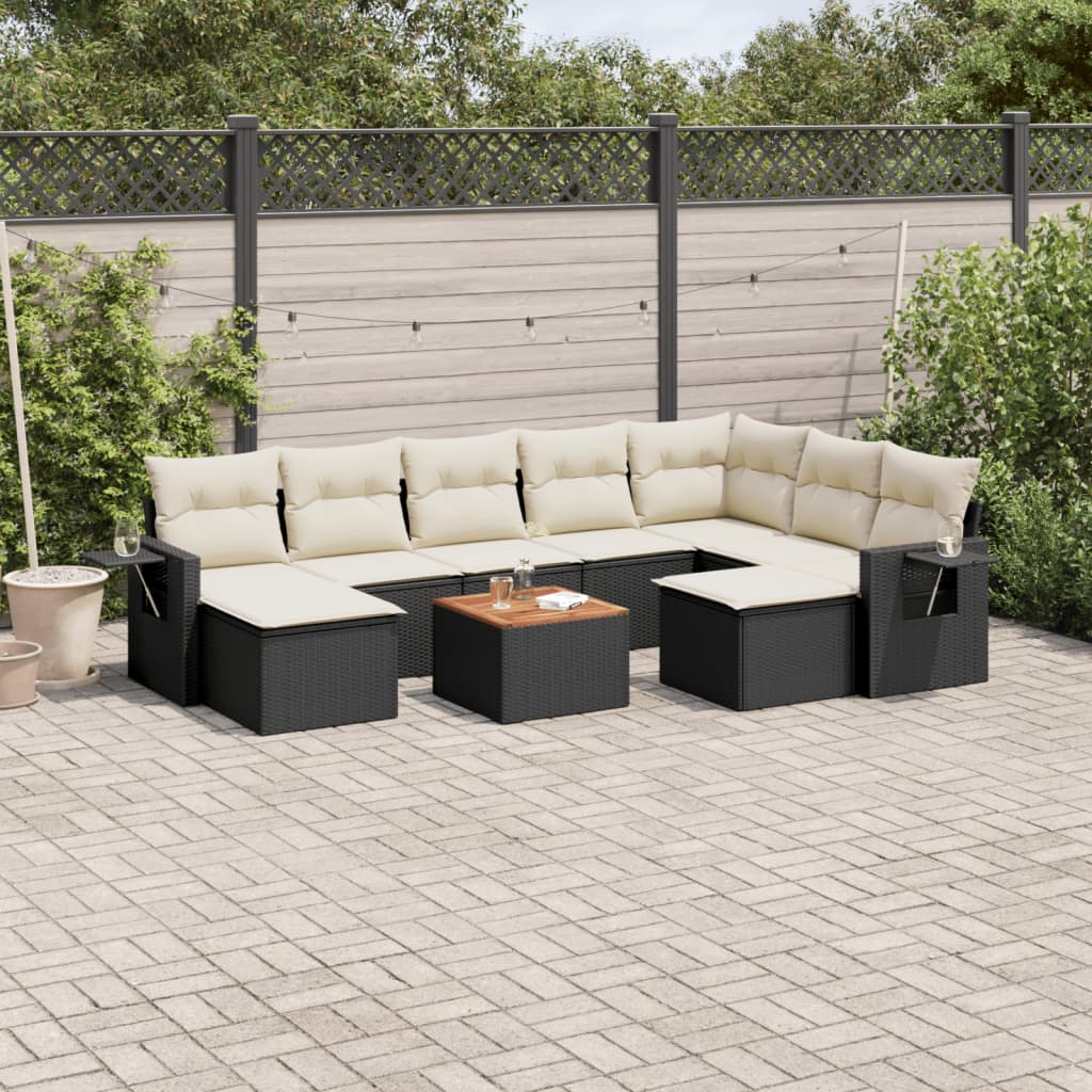 vidaXL 10-tlg. Garten-Sofagarnitur mit Kissen Schwarz Poly Rattan