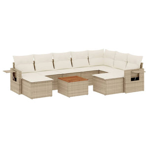 vidaXL 10-tlg. Garten-Sofagarnitur mit Kissen Beige Poly Rattan