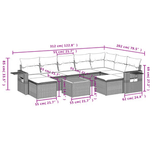 vidaXL 10-tlg. Garten-Sofagarnitur mit Kissen Grau Poly Rattan