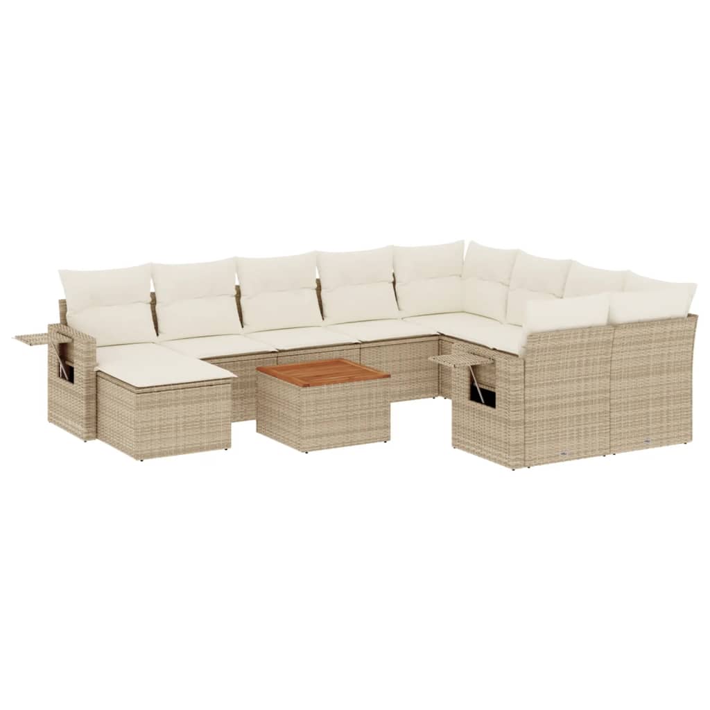 vidaXL 11-tlg. Garten-Sofagarnitur mit Kissen Beige Poly Rattan