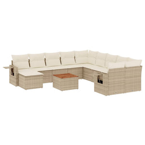 vidaXL 12-tlg. Garten-Sofagarnitur mit Kissen Beige Poly Rattan