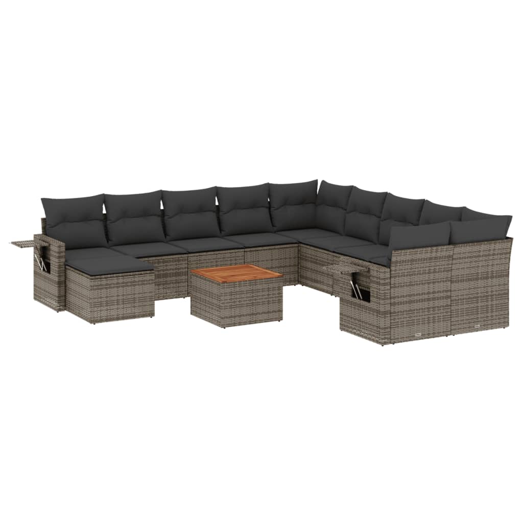 vidaXL 12-tlg. Garten-Sofagarnitur mit Kissen Grau Poly Rattan