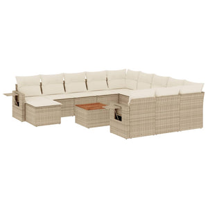 vidaXL 13-tlg. Garten-Sofagarnitur mit Kissen Beige Poly Rattan