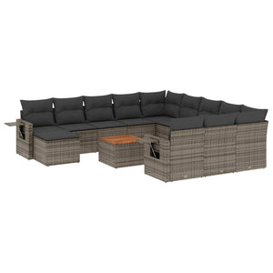 vidaXL 13-tlg. Garten-Sofagarnitur mit Kissen Grau Poly Rattan