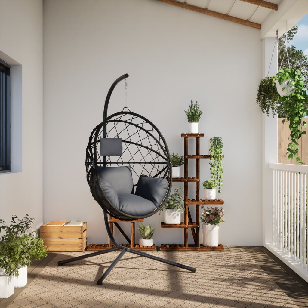 vidaXL Hängesessel Ei-Design mit Ständer Anthrazit Rattan und Stahl