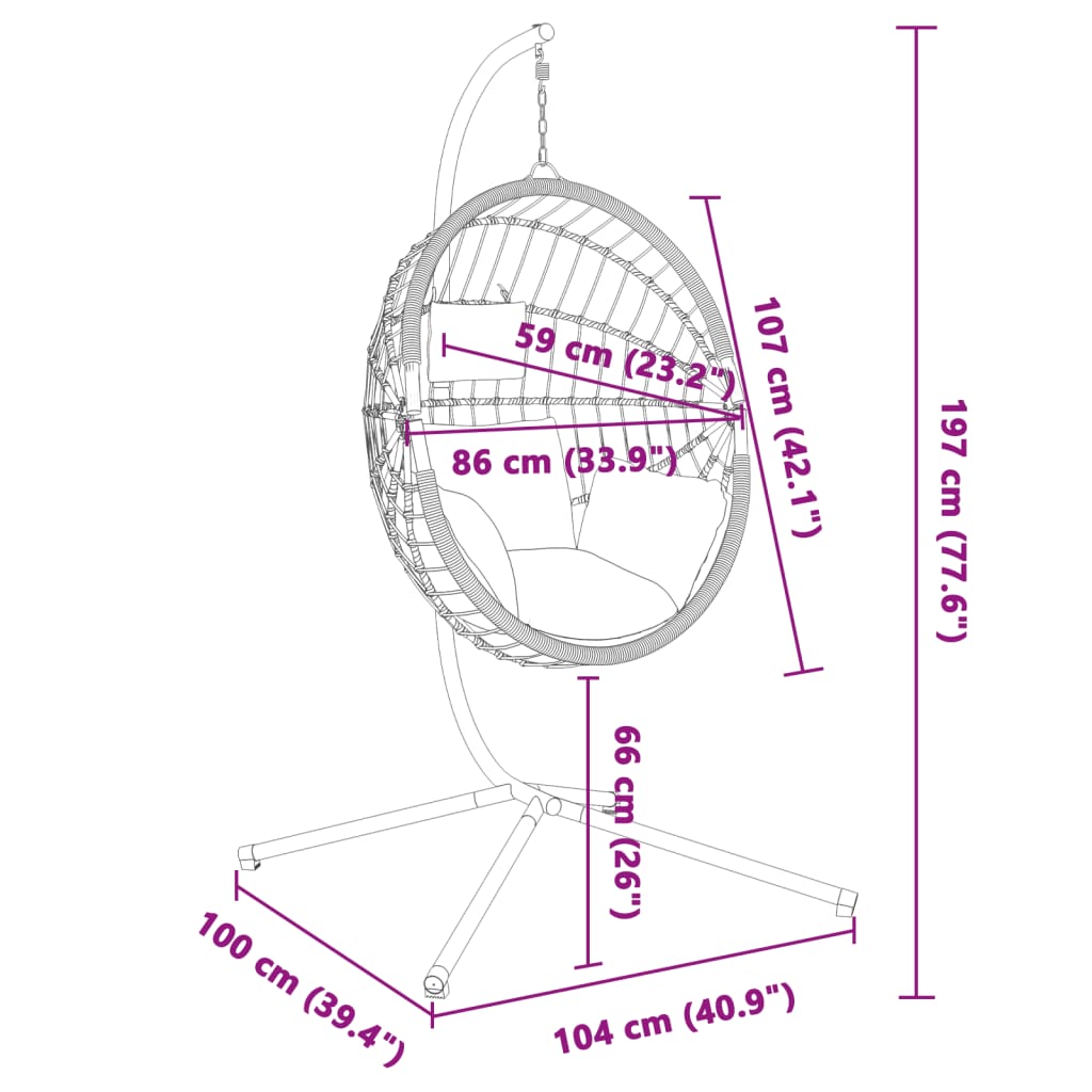 vidaXL Hängesessel Ei-Design mit Ständer Anthrazit Rattan und Stahl