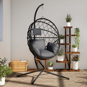 vidaXL Hängesessel Ei-Design mit Ständer Anthrazit Rattan und Stahl