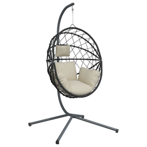 Hängesessel Ei-Design mit Ständer Beige Rattan und Stahl