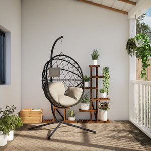 Hängesessel Ei-Design mit Ständer Beige Rattan und Stahl