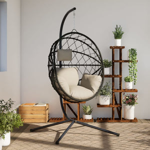 Hängesessel Ei-Design mit Ständer Beige Rattan und Stahl