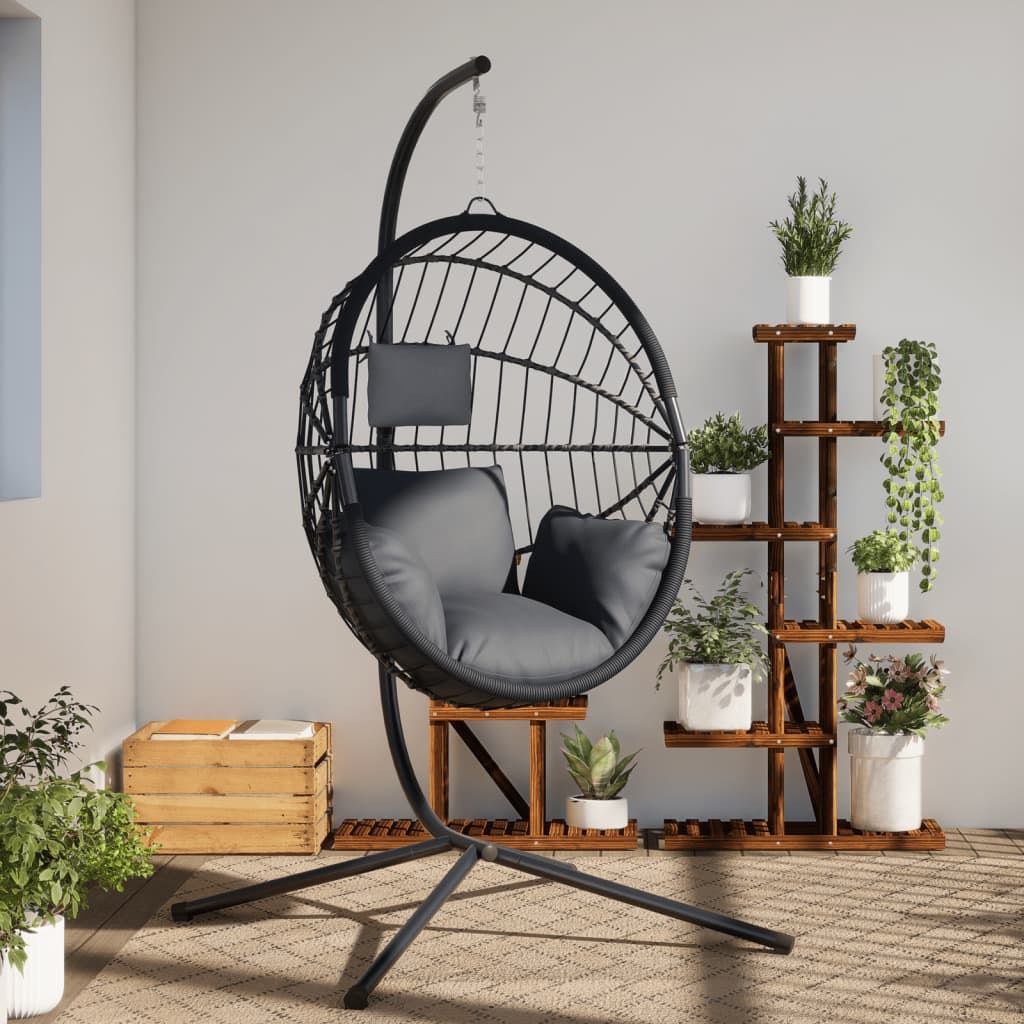 Hängesessel Ei-Design mit Ständer Anthrazit Rattan und Stahl