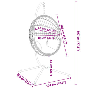 Hängesessel Ei-Design mit Ständer Grau Rattan und Stahl