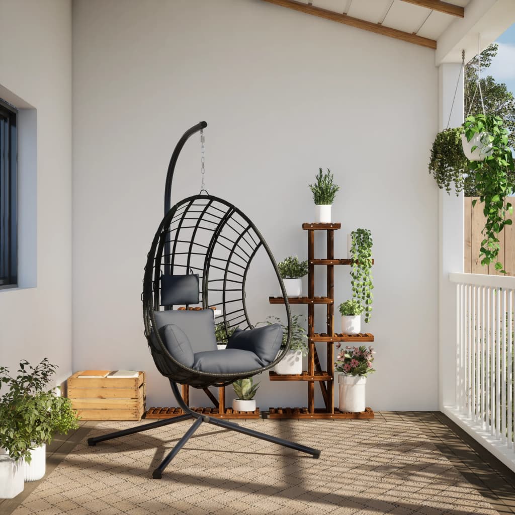 Hängesessel Ei-Design mit Ständer Anthrazit Rattan und Stahl