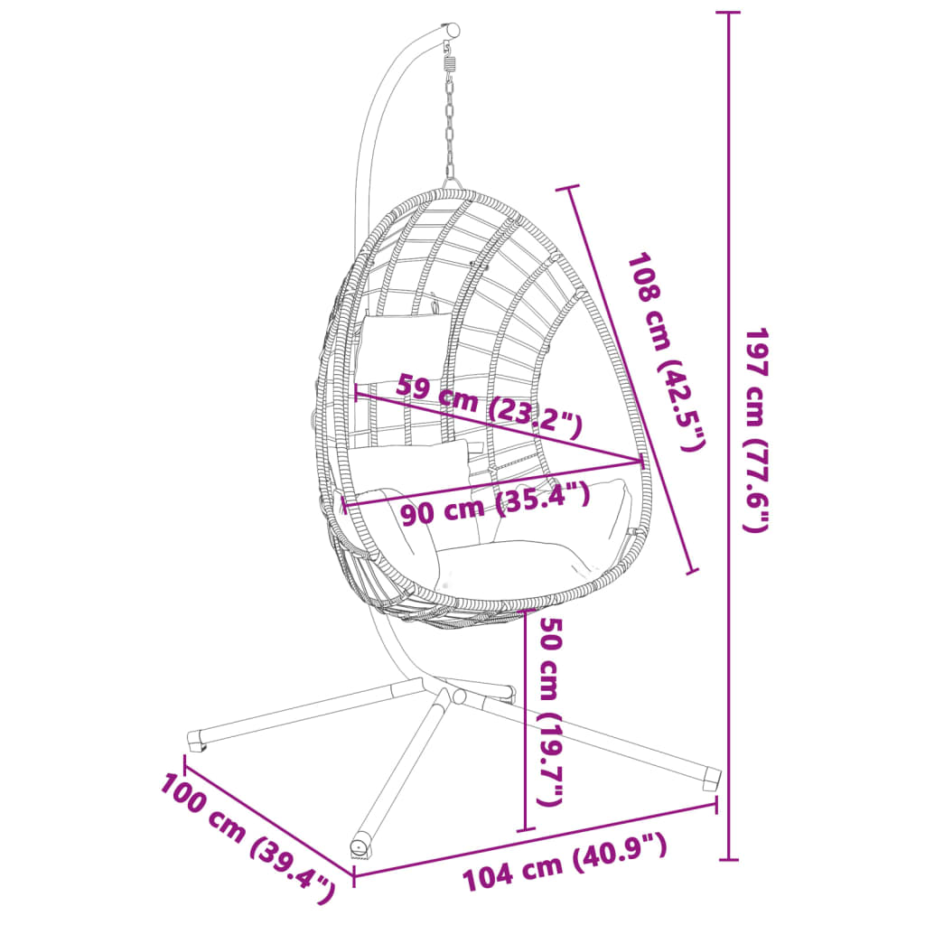 vidaXL Hängesessel Ei-Design mit Ständer Anthrazit Rattan und Stahl