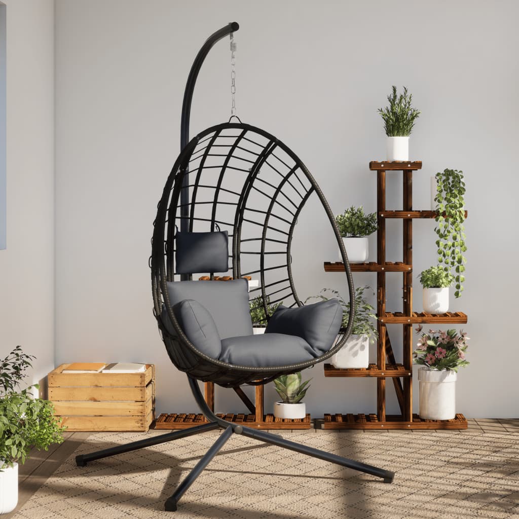 vidaXL Hängesessel Ei-Design mit Ständer Anthrazit Rattan und Stahl