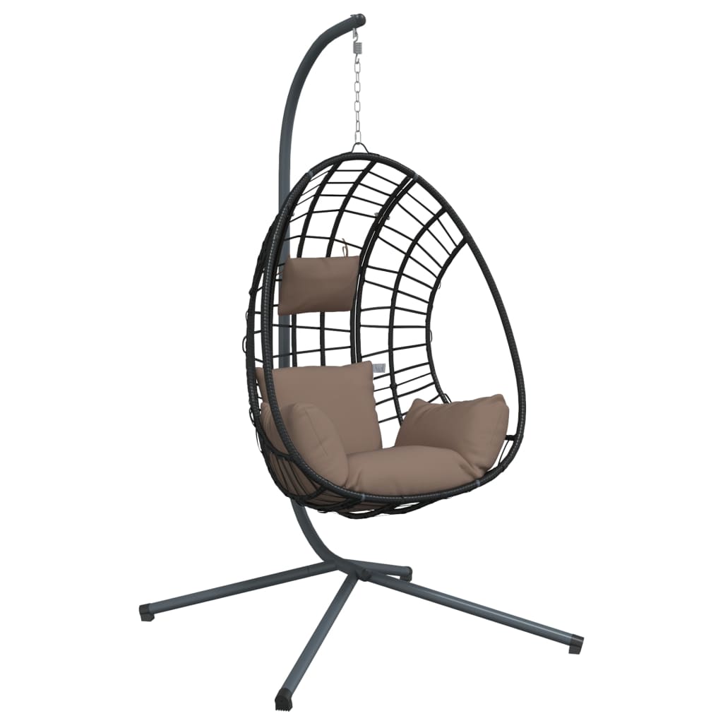 Hängesessel Ei-Design mit Ständer Taupe Rattan und Stahl