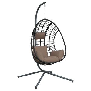 Hängesessel Ei-Design mit Ständer Taupe Rattan und Stahl