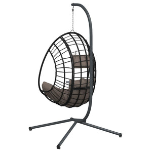 Hängesessel Ei-Design mit Ständer Taupe Rattan und Stahl