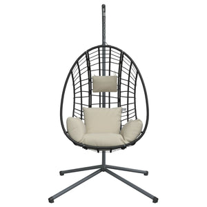 Hängesessel Ei-Design mit Ständer Beige Rattan und Stahl