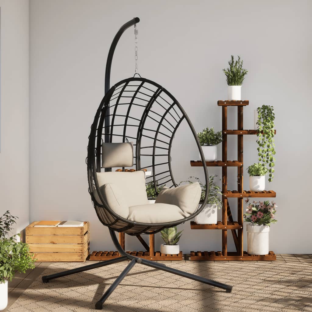 Hängesessel Ei-Design mit Ständer Beige Rattan und Stahl