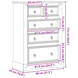 Kommode Corona 80x43x114 cm Massivholz Kiefer Stilecasa