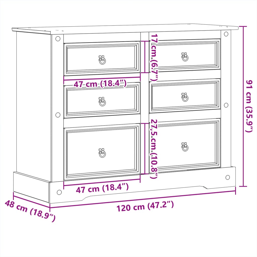 vidaXL Kommode Corona 112x48x91 cm Massivholz Kiefer