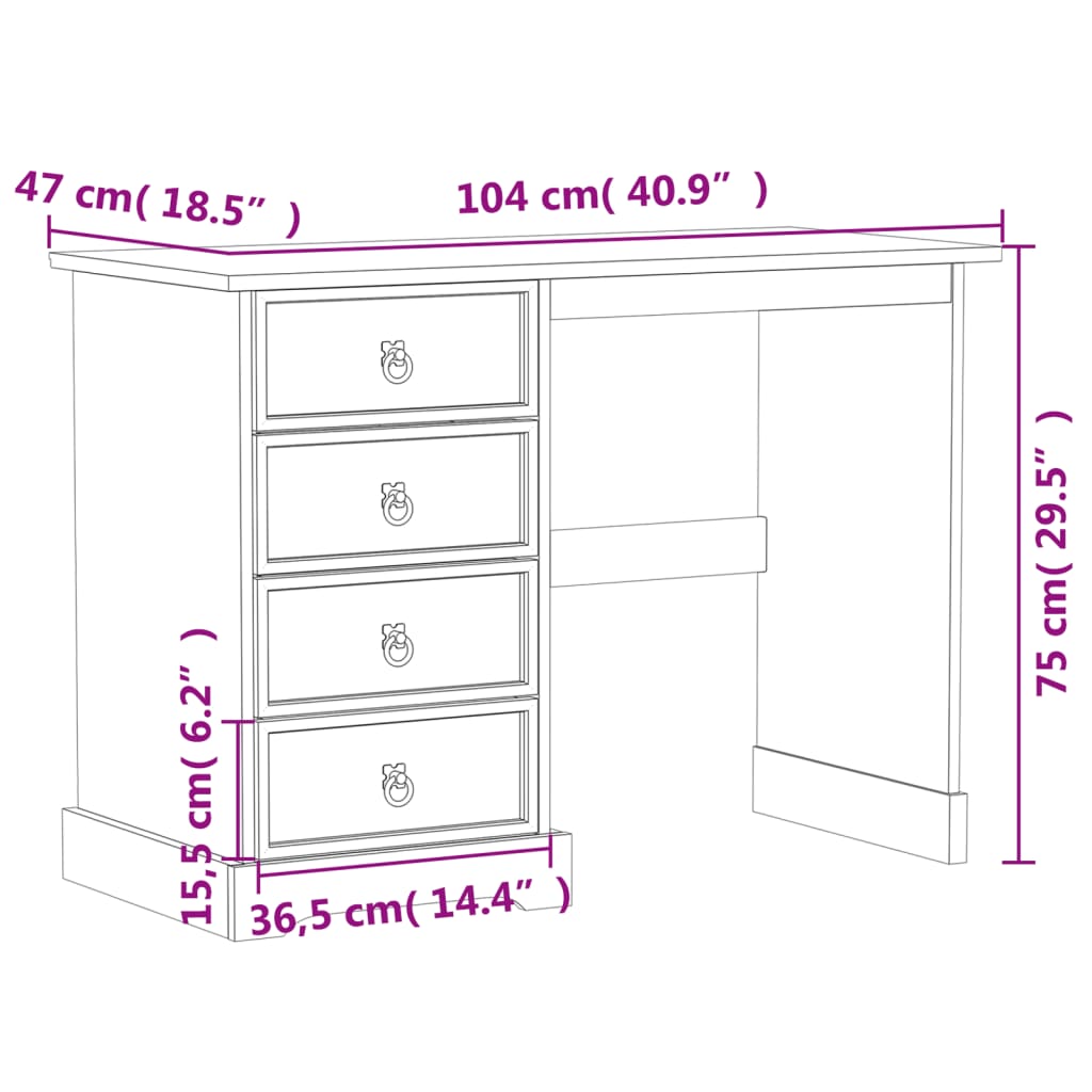 vidaXL Schminktisch Corona 104x47x75 cm Massivholz Kiefer