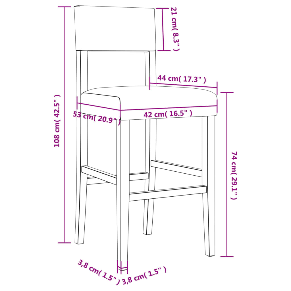 vidaXL Barstühle 2 Stk. Massivholz Gummibaum und Kunstleder