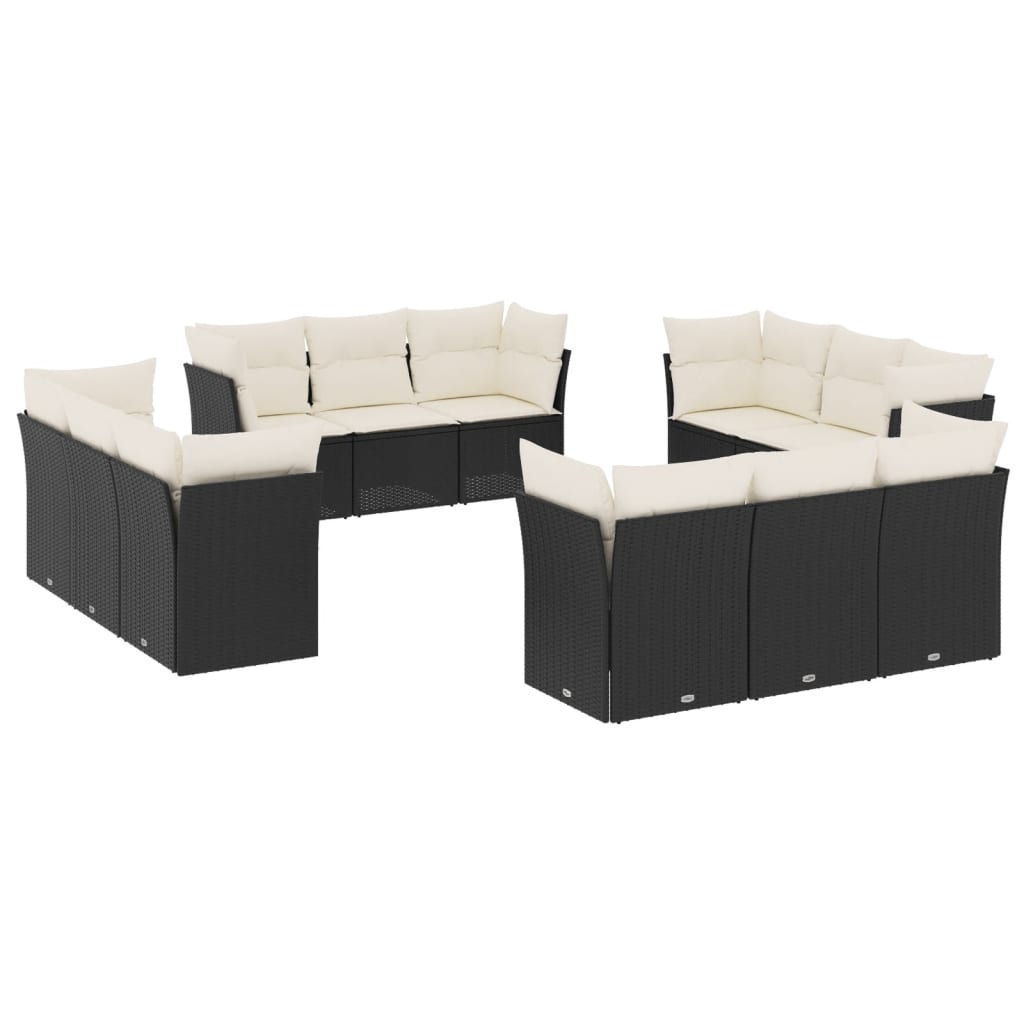 vidaXL 12-tlg. Garten-Sofagarnitur mit Kissen Schwarz Poly Rattan