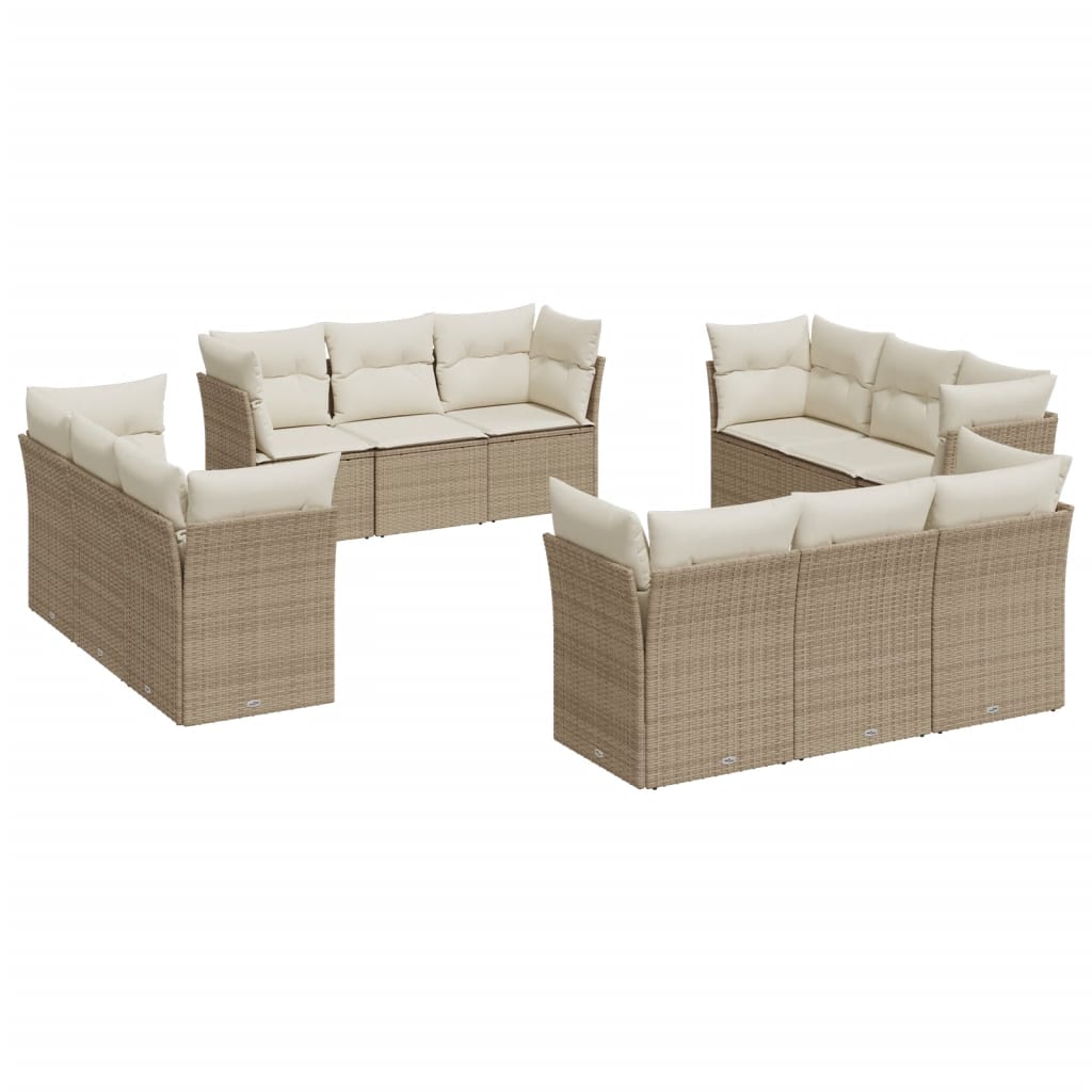 vidaXL 12-tlg. Garten-Sofagarnitur mit Kissen Beige Poly Rattan